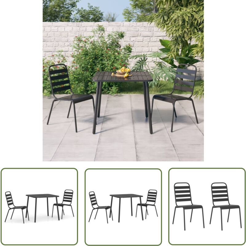 The Living Store - Ensemble à manger de jardin 3 pcs anthracite acier - Ensemble Salon De Jardin - Mobilier De Jardin - Table De Jardin - Chaises De