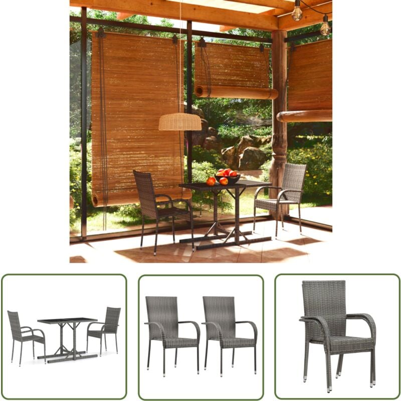 The Living Store - Ensemble à manger de jardin 3 pcs Gris - Salon De Jardin - Mobilier De Jardin - Set De Table - Table Et Chaises - Table Extérieure