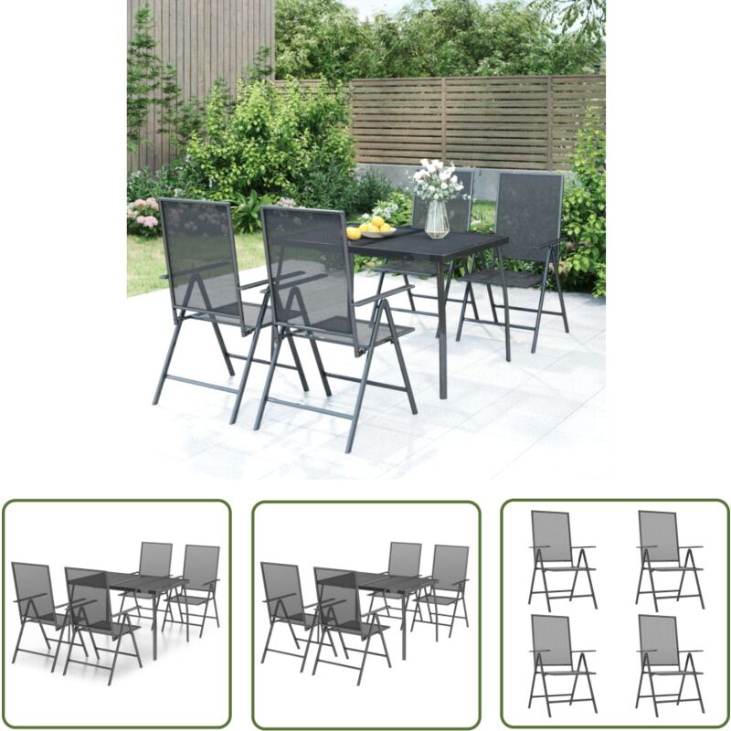 The Living Store - Ensemble à manger de jardin 5 pcs anthracite acier - Salon De Jardin - Mobilier De Jardin - Set De Table - Chaise Pliante - Table