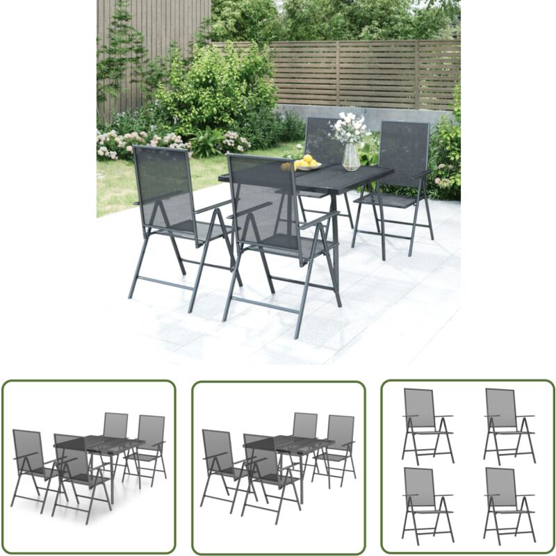 The Living Store - Ensemble à manger de jardin 5 pcs anthracite acier - Ensemble Salon De Jardin - Mobilier De Jardin - Table De Jardin - Chaises De