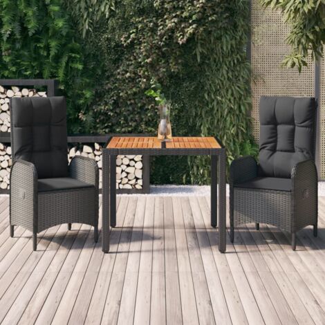 The Living Store - Ensemble de salle à manger de jardin avec coussins 3 pcs Noir