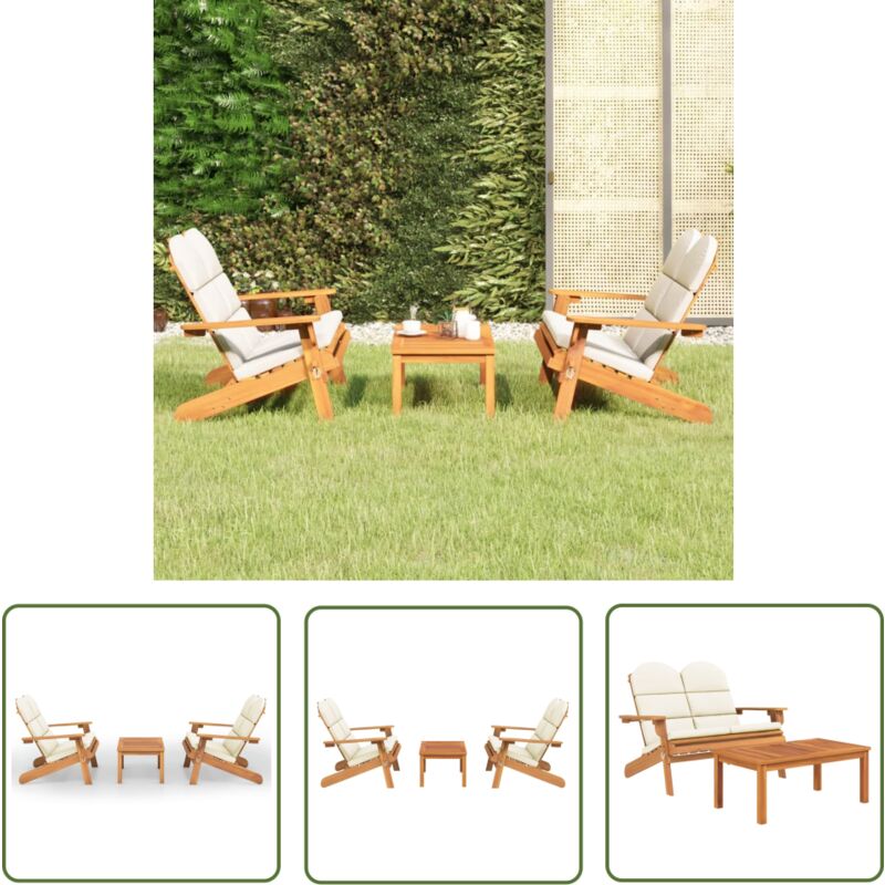 The Living Store Ensemble de salon de jardin Adirondack 3 pcs bois acacia solide - Salon De Jardin - Mobilier De Jardin - Banc De Jardin - Table