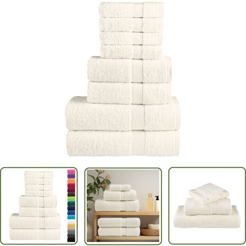 The Living Store Ensemble de serviettes de qualité supérieure SOLUND 8 pcs crème - Serviettes De Bain - Lot De Serviettes - Serviettes En Coton