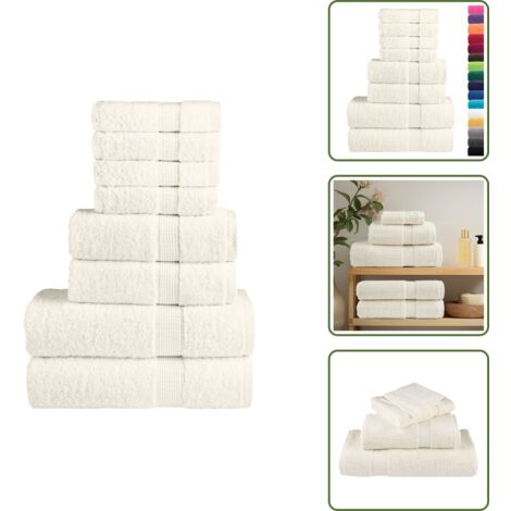 The Living Store Ensemble de serviettes de qualité supérieure SOLUND 8 pcs crème - Serviettes De Bain - Lot De Serviettes - Serviettes En Coton - Serviettes Douces - Serviettes Absorbantes