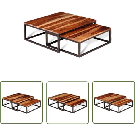 The Living Store Ensemble de table basse gigogne 2 pcs Bois massif - Tables Basses - Meubles Design - Tables Gigognes - Mobilier Vintage - Décoration Intérieure