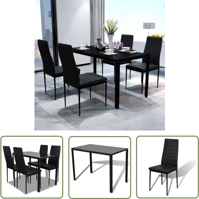 Ensemble de table pour salle à manger cinq pièces noir - Ensemble De Table à Manger - Table Et Chaises - Table Noire - Meuble Salle à Manger