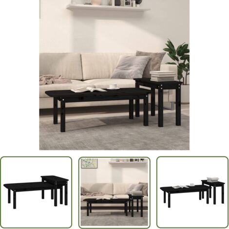 The Living Store Ensemble de tables basses 2 pcs Noir Bois massif de pin - Table Basse - Ensemble De Tables - Meuble Salon - Table D'appoint - Design Moderne