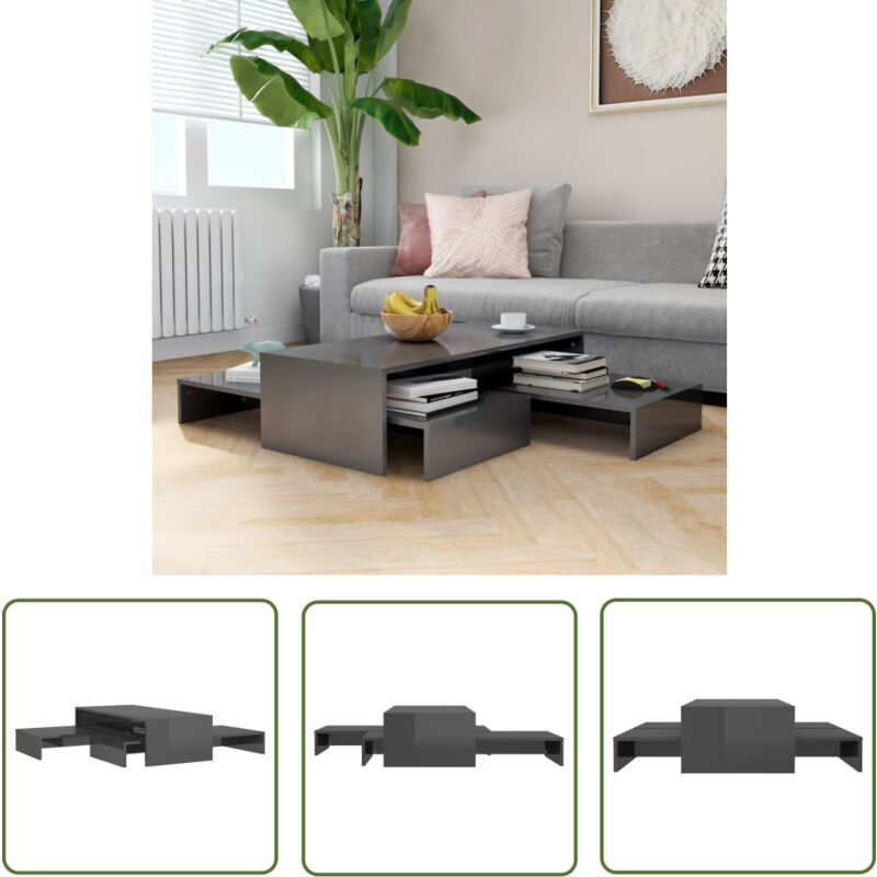 Devenirriche - The Living Store Ensemble de tables basses gigognes gris brillant 100x100x26,5cm - Table Basse - Ensemble De Tables - Tables Gigognes