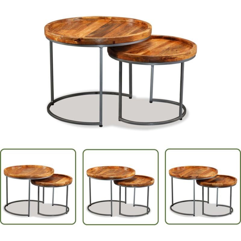 Devenirriche - The Living Store Ensemble de tables d'appoint 2 pcs Bois de manguier massif - Table Basse Industrielle - Table D'appoint Design