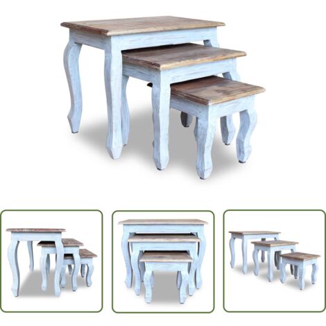 The Living Store Ensemble de tables gigognes 3 pcs bois d'acajou massif - Table Basse - Table D'appoint - Ensemble De Tables - Meubles Anciens - Mobilier Vintage