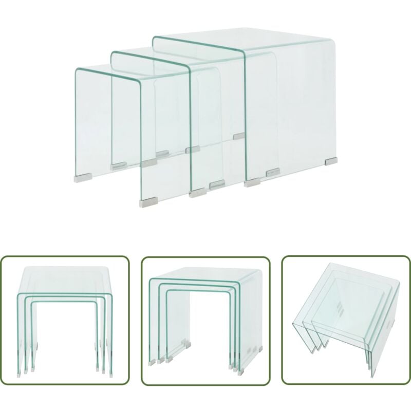 The Living Store - Ensemble de tables gigognes 3 Pièces Verre trempé Transparent - Table Basse - Ensemble De Tables - Tables Gigognes - Meubles