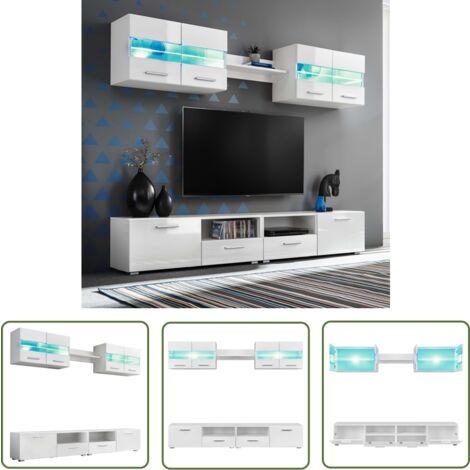 The Living Store Ensemble Meuble mural TV 5 pcs lumières LED Haute Brillance - Meubles Tv - Meuble Tv Mural - Rangement Salon - Bibliothèque Murale - Luminaire Led