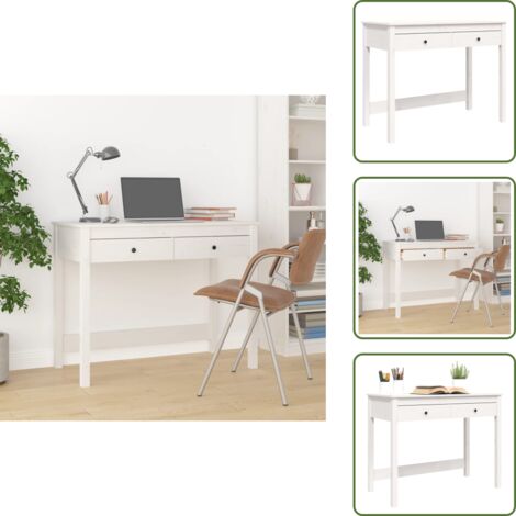 The Living Store Escritorio con cajones madera maciza de pino blanco 100x50x78cm - Cajones