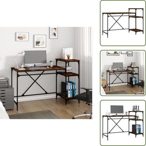 The Living Store Escritorio con estantes hierro y madera roble humo 135x50x90 cm - Estantes