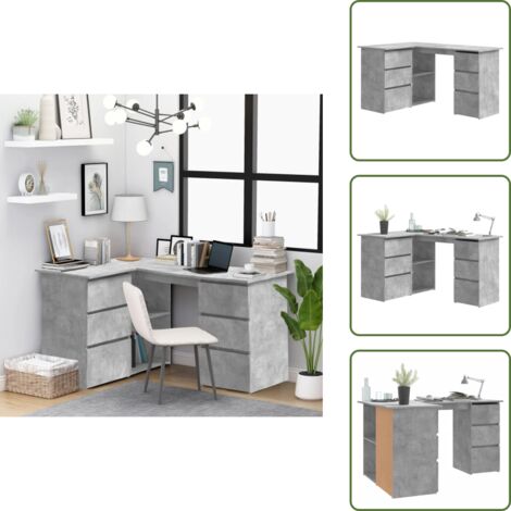 The Living Store Escritorio de esquina contrachapada gris hormigón 145x100x76 cm - Escritorio de oficina