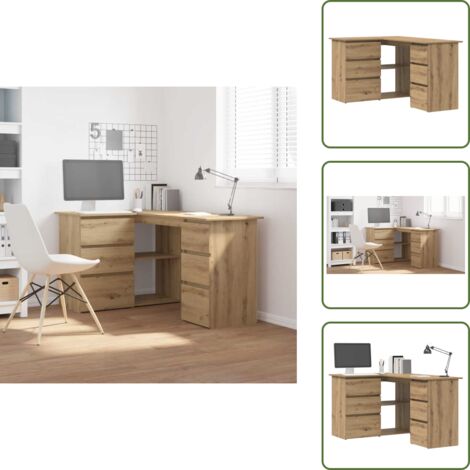 The Living Store Escritorio de esquina madera contrachapada 145x100x76 cm - Escritorio de madera contrachapada
