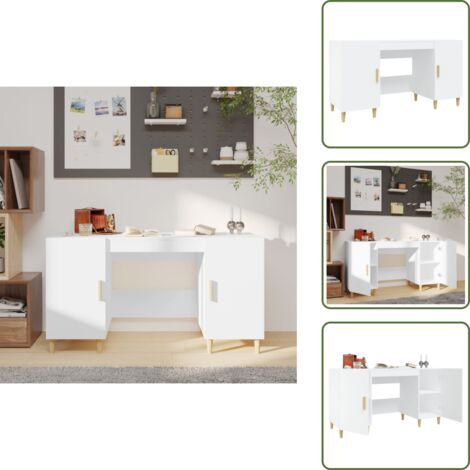 The Living Store Escritorio de madera contrachapada blanco 140x50x75 cm - Escritorio blanco