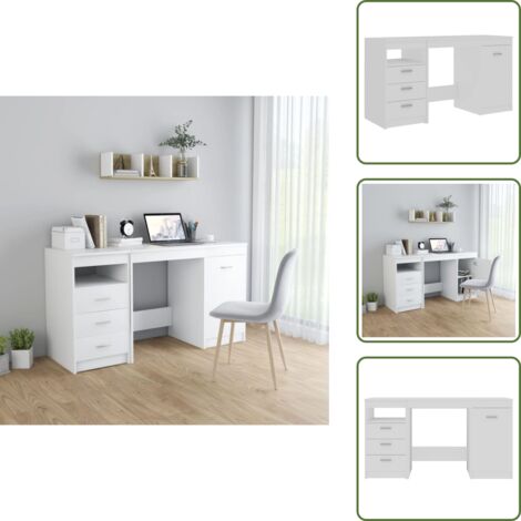 The Living Store Escritorio de madera contrachapada blanco 140x50x76 cm - Escritorio blanco