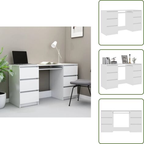 The Living Store Escritorio de madera contrachapada blanco 140x50x77 cm - Escritorio blanco
