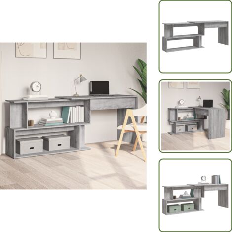 The Living Store Escritorio esquina madera contrachapada gris Sonoma 200x50x76cm - Escritorio de oficina