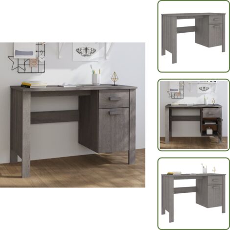 The Living Store Escritorio HAMAR madera maciza de pino gris claro 113x50x75 cm - Escritorio de pino