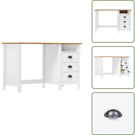 The Living Store Escritorio Hill con 3 cajones madera de pino 120x50x74 cm - Escritorio de oficina