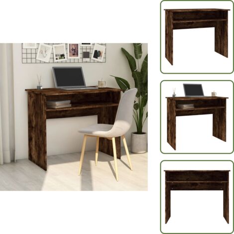 The Living Store Escritorio madera contrachapada color roble ahumado 90x50x74 cm - Escritorio de estudio