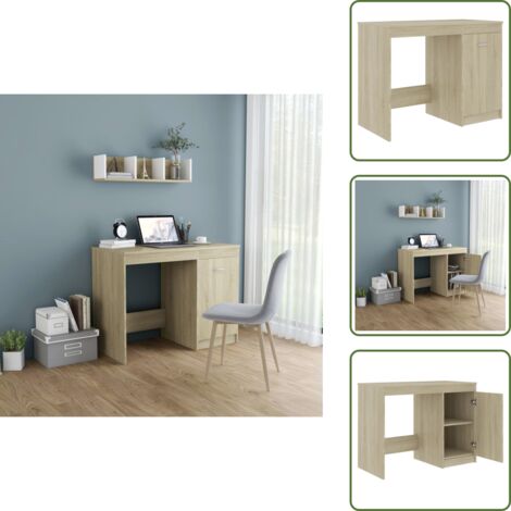 The Living Store Escritorio madera contrachapada color roble Sonoma 100x50x76 cm - Escritorio roble Sonoma