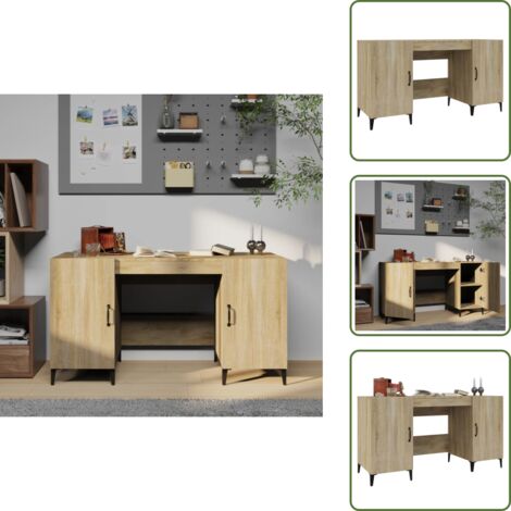 The Living Store Escritorio madera contrachapada color roble Sonoma 140x50x75 cm - Escritorio de estudio