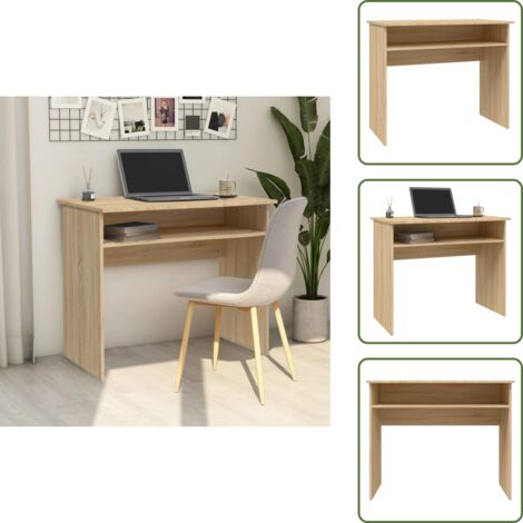 The Living Store Escritorio madera contrachapada color roble Sonoma 90x50x74 cm - Escritorio de oficina