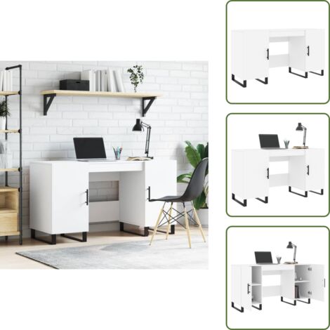 The Living Store Escritorio madera de ingeniería blanco 140x50x75 cm - Escritorio blanco