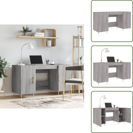 The Living Store Escritorio madera de ingeniería gris Sonoma 140x50x75 cm - Escritorio de estudio