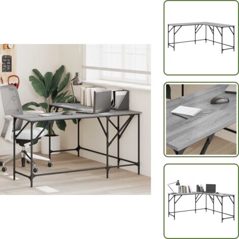 The Living Store Escritorio madera de ingeniería gris Sonoma 149x149x75 cm - Madera de ingeniería