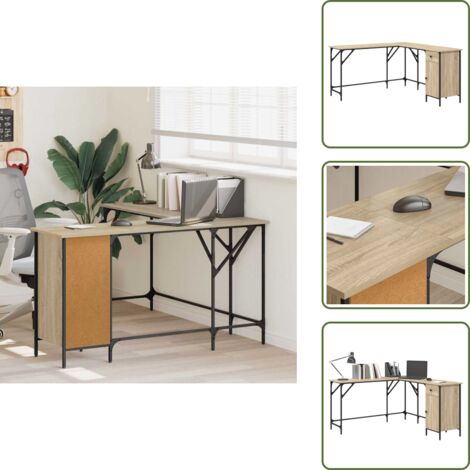 The Living Store Escritorio madera de ingeniería roble Sonoma 141x141x75 cm - Madera de ingeniería