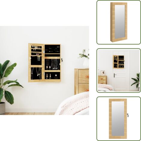 The Living Store Espejo con joyero de pared 30x8,5x67 cm - Joyero de pared