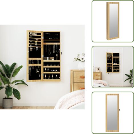 The Living Store Espejo con joyero de pared 37,5x10x106 cm - Joyero de pared