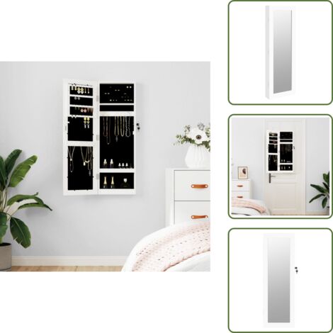 The Living Store Espejo con joyero de pared blanco 30x8,5x90 cm - Joyas