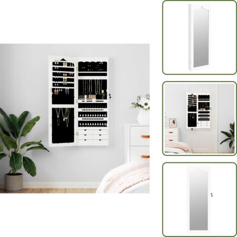 The Living Store Espejo con joyero de pared blanco 37,5x10x106 cm - Joyero de pared