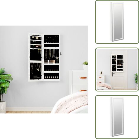 The Living Store Espejo con joyero y luces LED para pared blanco - Joyas