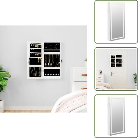 The Living Store Espejo con joyero y luces LED para pared blanco - Joyas