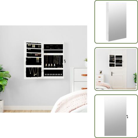The Living Store Espejo con joyero y luces LED para pared blanco - Joyas