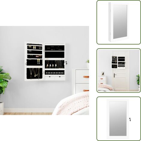 The Living Store Espejo con joyero y luces LED para pared blanco - Joyas