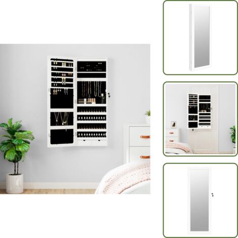 The Living Store Espejo con joyero y luces LED para pared blanco - Joyero con espejo