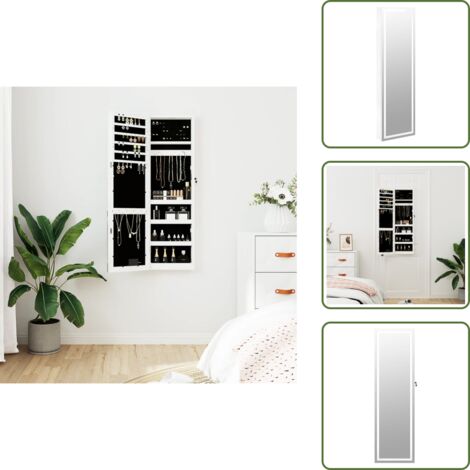 The Living Store Espejo con joyero y luces LED para pared blanco - Joyero con luz led