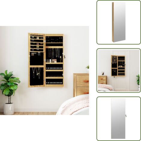 The Living Store Espejo con joyero y luces LED para pared - Joyas