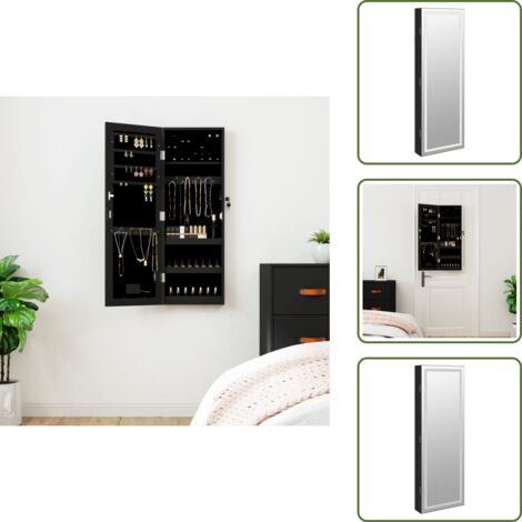 The Living Store Espejo con joyero y luces LED para pared negro - Joyero con espejo
