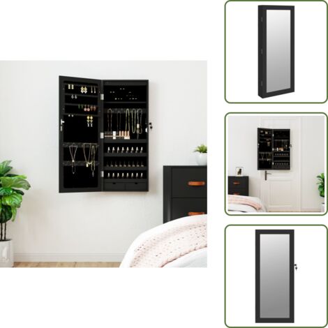 The Living Store Espejo con joyero y luces LED para pared negro - Joyero con espejo