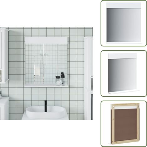 The Living Store Espejo de baño con estante BERG madera maciza blanco 60x12x70cm - Espejo con estante