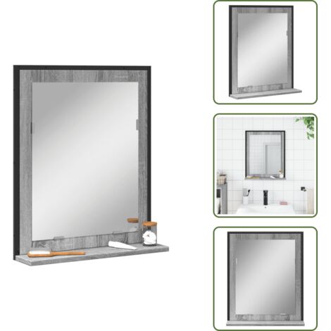The Living Store Espejo de baño con estante madera ingeniería gris Sonoma - Estante de baño