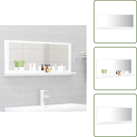 The Living Store Espejo de baño madera contrachapada blanco 90x10,5x37 cm - Espejo de pared